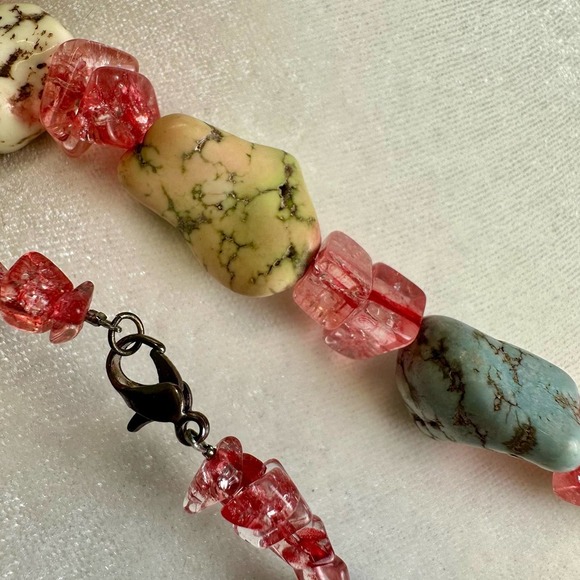 Statement‎ Necklace w/ Matching Bracelet Multicolored Stones Orange Red Blue - Picture 4 of 5